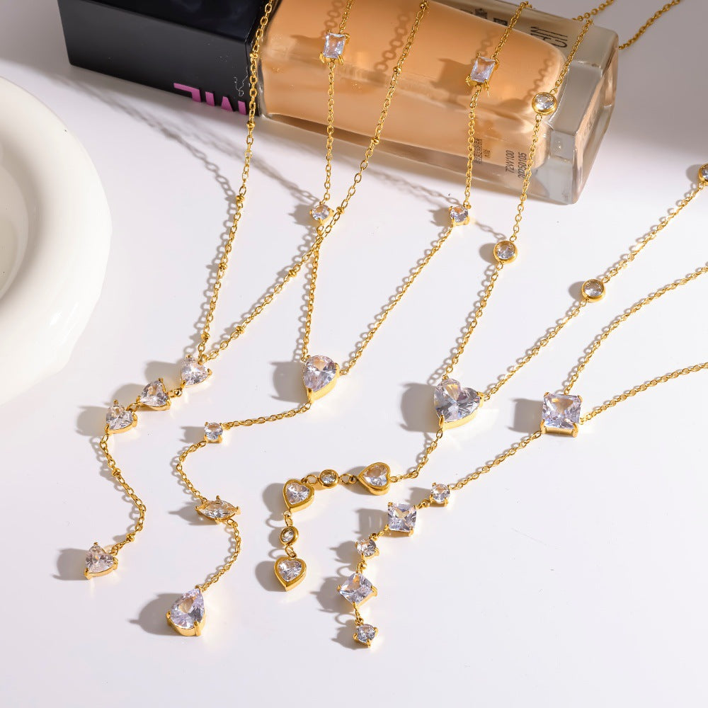 Wholesale Stainless steel necklace with multiple inlaid diamonds