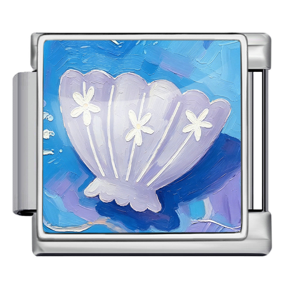 Wholesale Summer Beach Shell Square Painting Pattern Stainless Steel Bracelet DIY Fashion Accessory