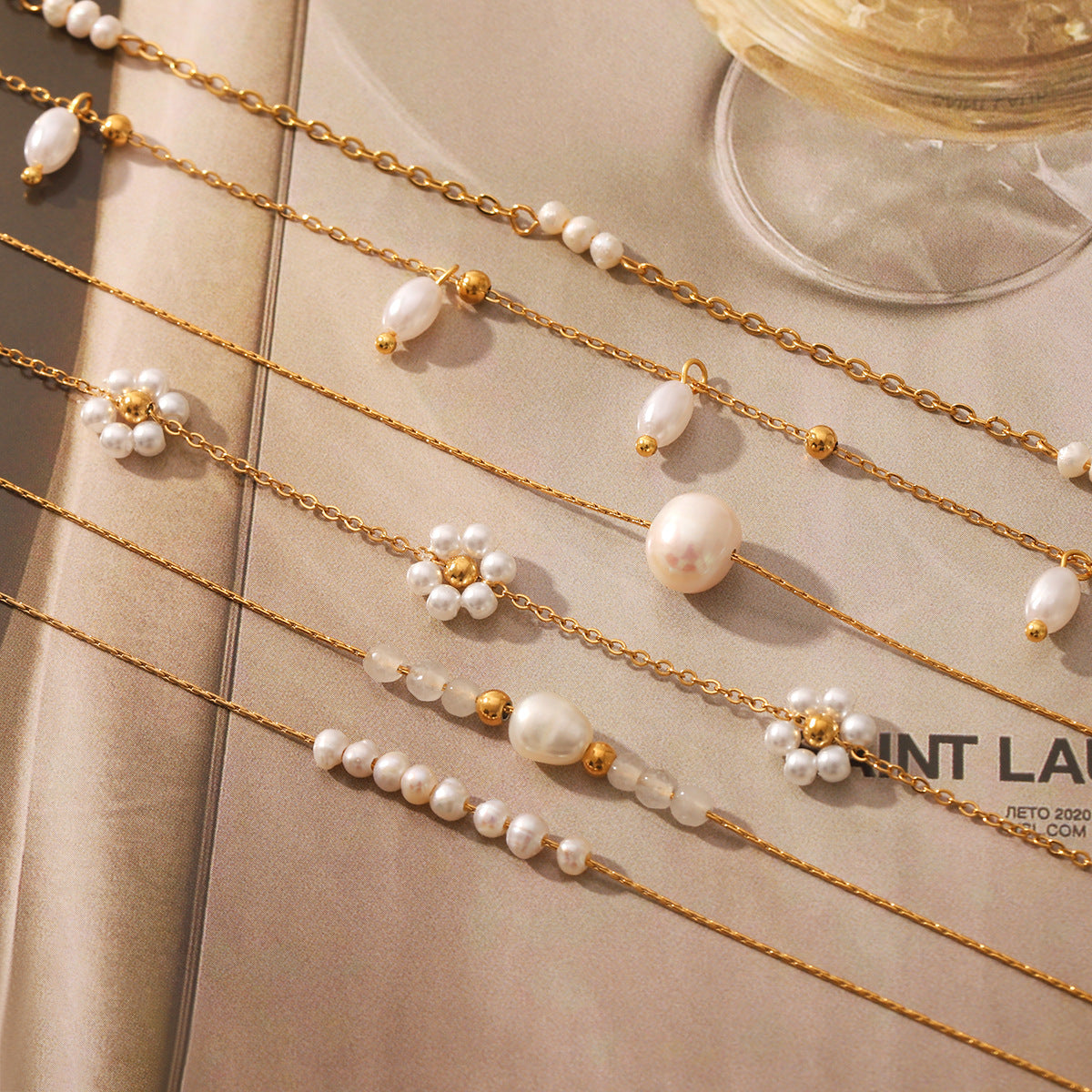 Wholesale Stainless Steel Flower Shape Pearl Necklace