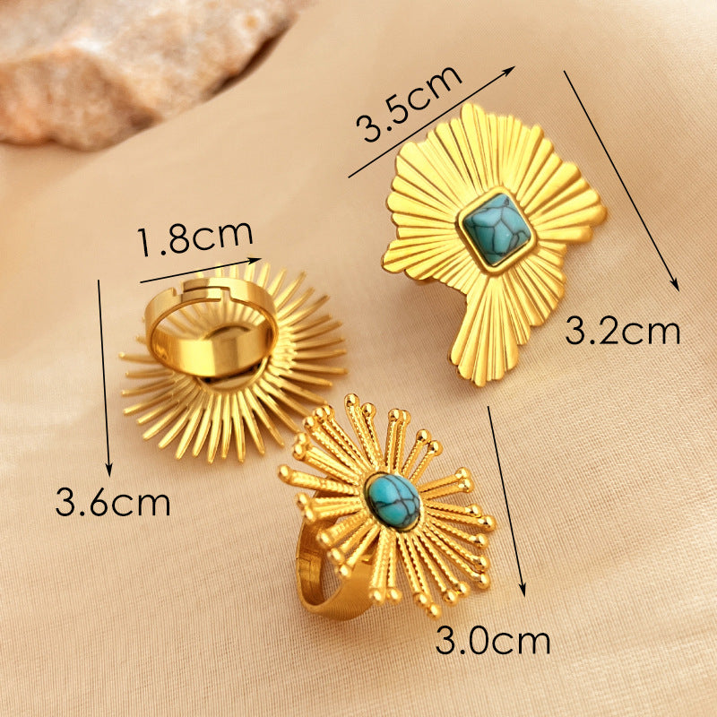 Wholesale Light Luxury Micro-inlaid Turquoise Stainless Steel Adjustable Rings ACC-RS-YuSen006