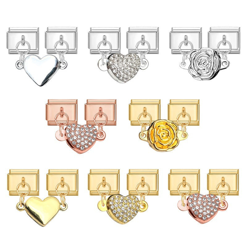 Wholesale Italian Charm Bracelet 9mm DIY Splicing Double Charm DIY Ring Stainless Steel Composable Bracelet