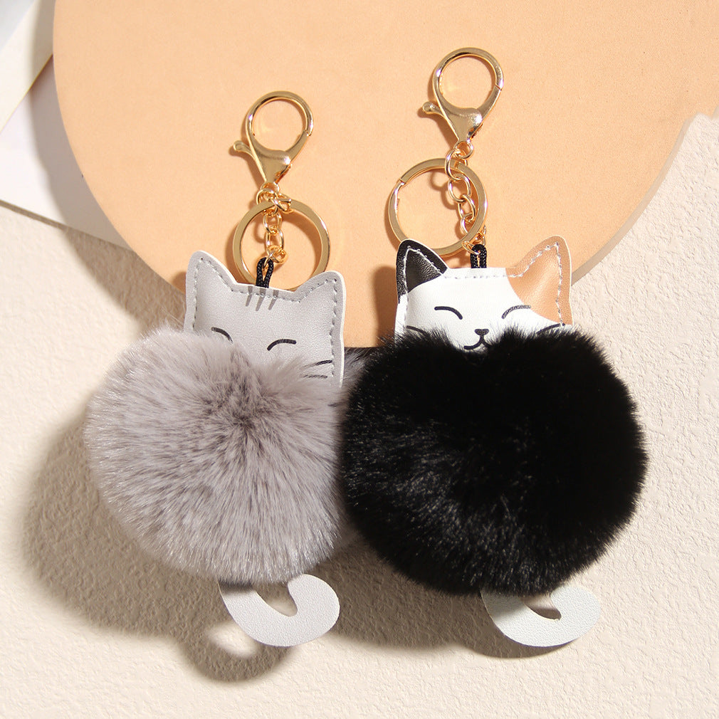 Wholesale Cartoon cat imitation rex rabbit plush ball key chain pendant lucky cat ladies bag car plush accessories