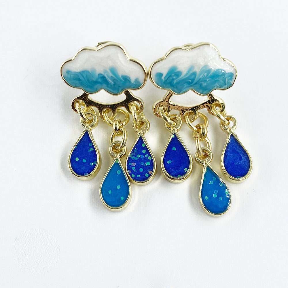 Wholesale Alloy Cloud Raindrop Earrings Dripping Oil Trendy Fashion Accessory