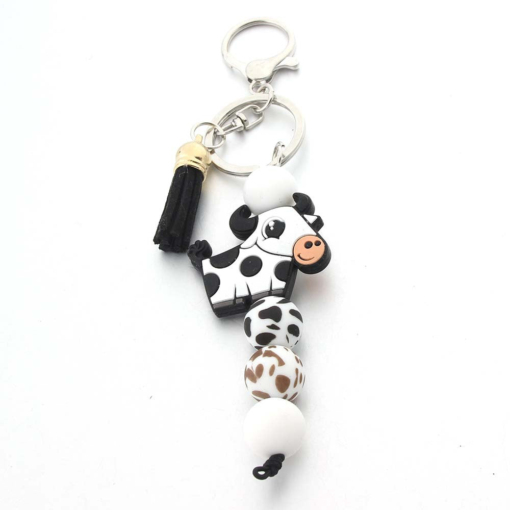 Wholesale Cartoon Cow Silicone Beaded Keychain Cute Keychain ACC-KC-JinAn008