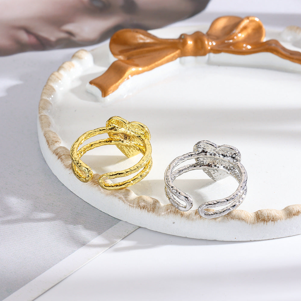 Wholesale Retro style irregular concave and convex heart open ring
