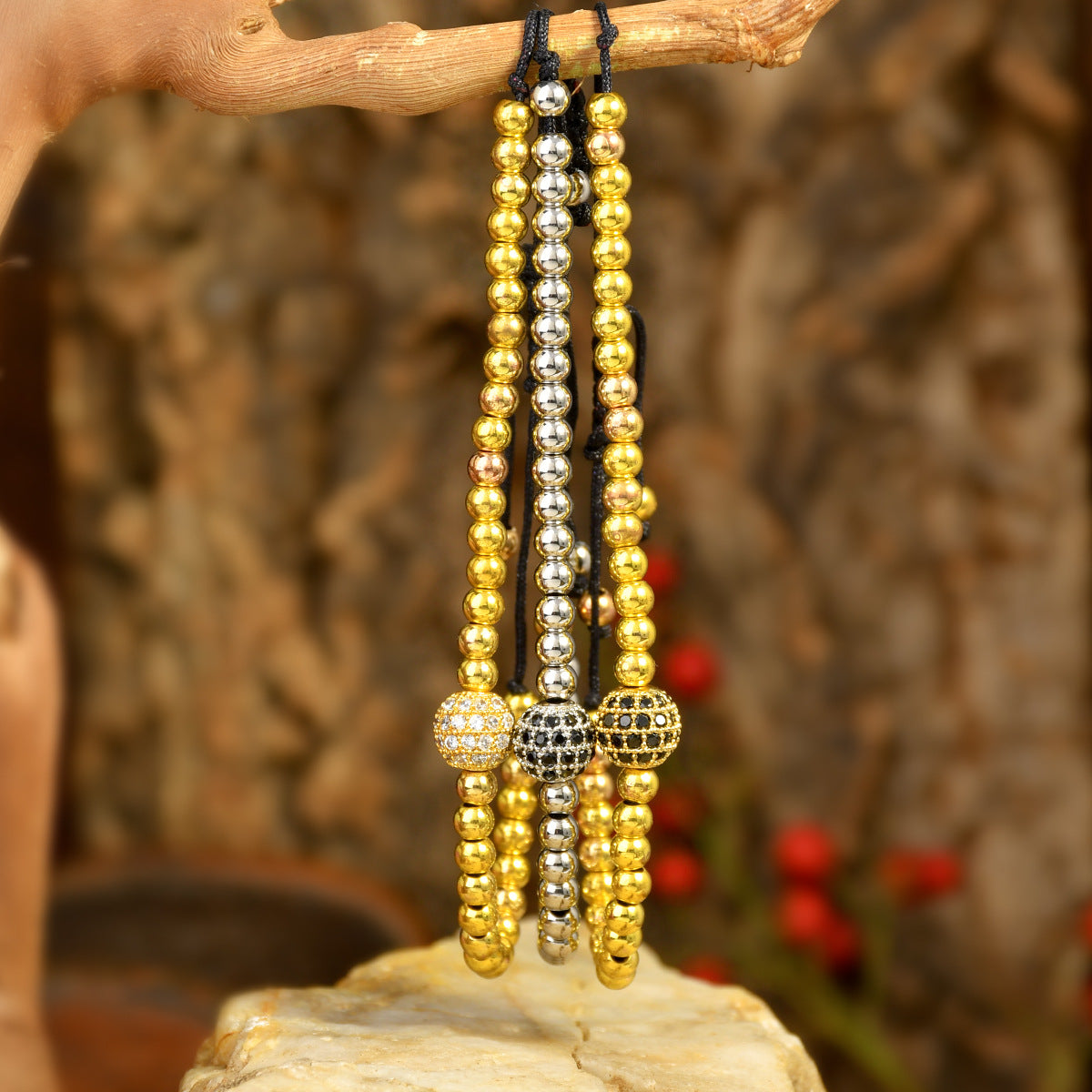 Wholesale Trendy European American Style Gold Copper Bead Zircon Bracelet Alloy Handmade Fashion Accessory for Women