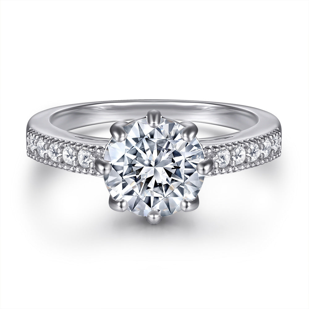 Wholesale  925 Sterling Silver Square Diamond Ring Color-resistant Eight-Prong 1 karat Row Diamond Ring