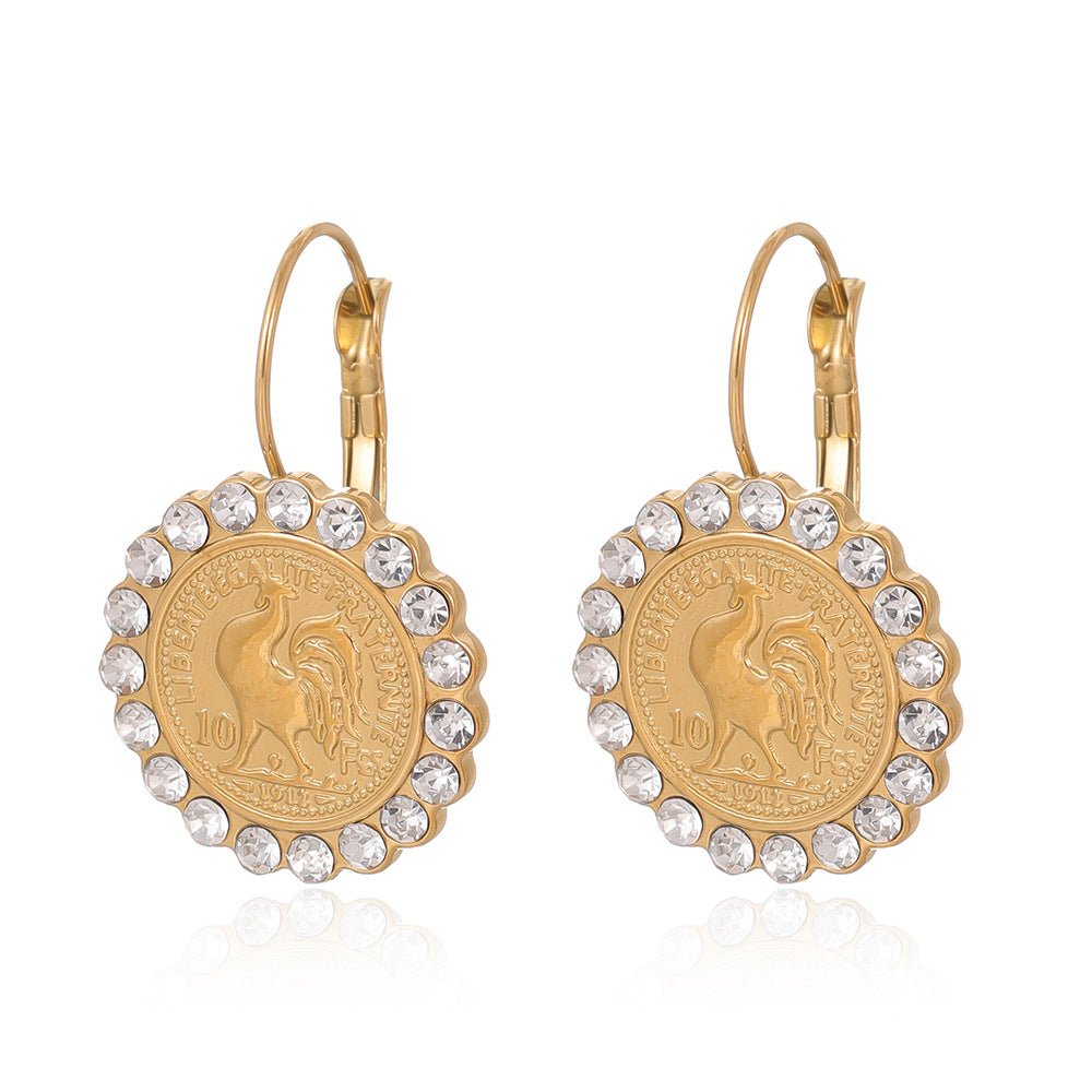 Wholesale  Stainless Steel Earrings Full Diamond  Light Luxury Earrings