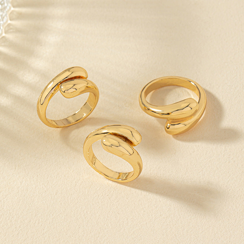 Wholesale Fashion Gold Plated Double Water Drop Ring Women' s Creative Adjustable Cross Opening Ring Set Jewelry