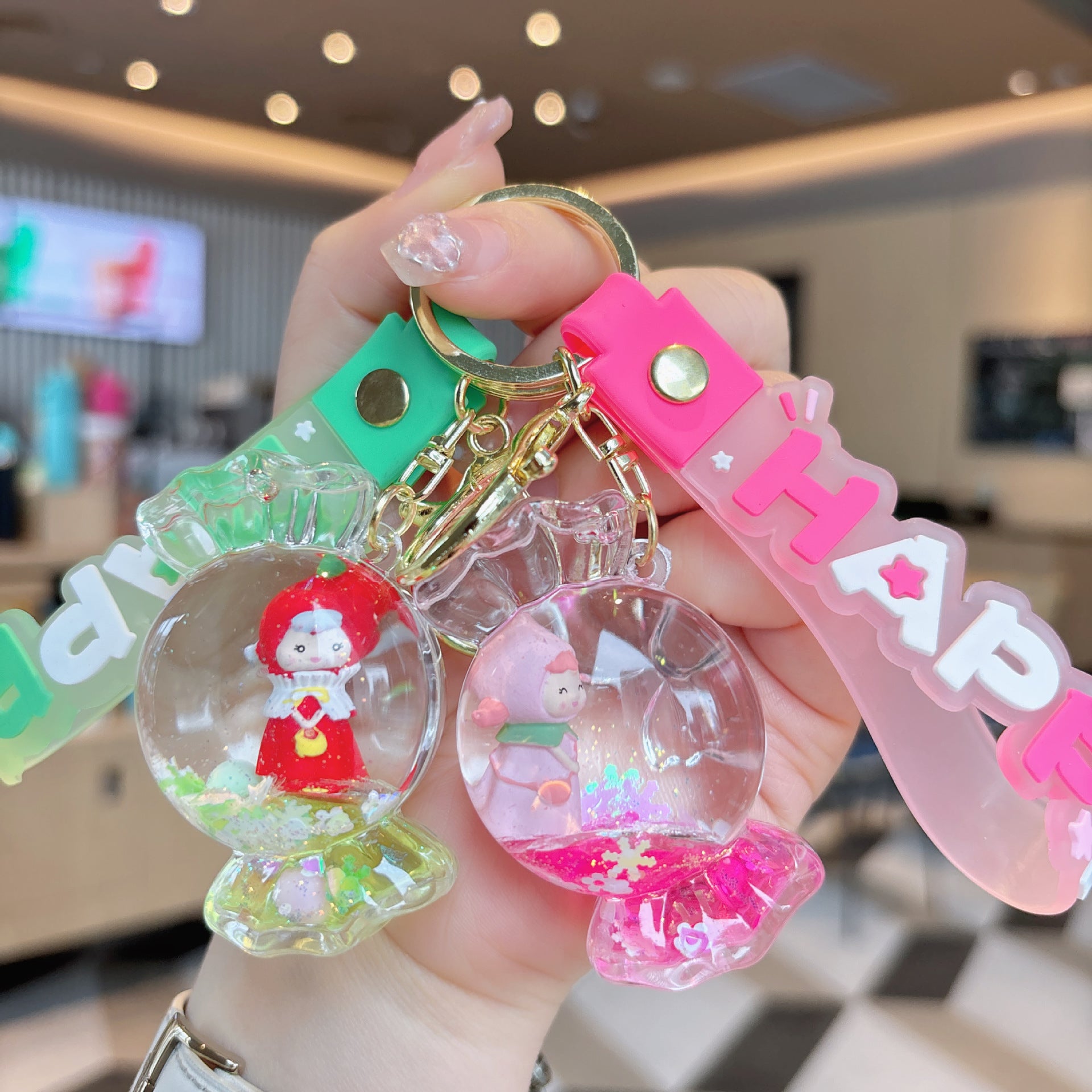 Wholesale Creative Acrylic Quicksand Cute Candy House Girl Keychain