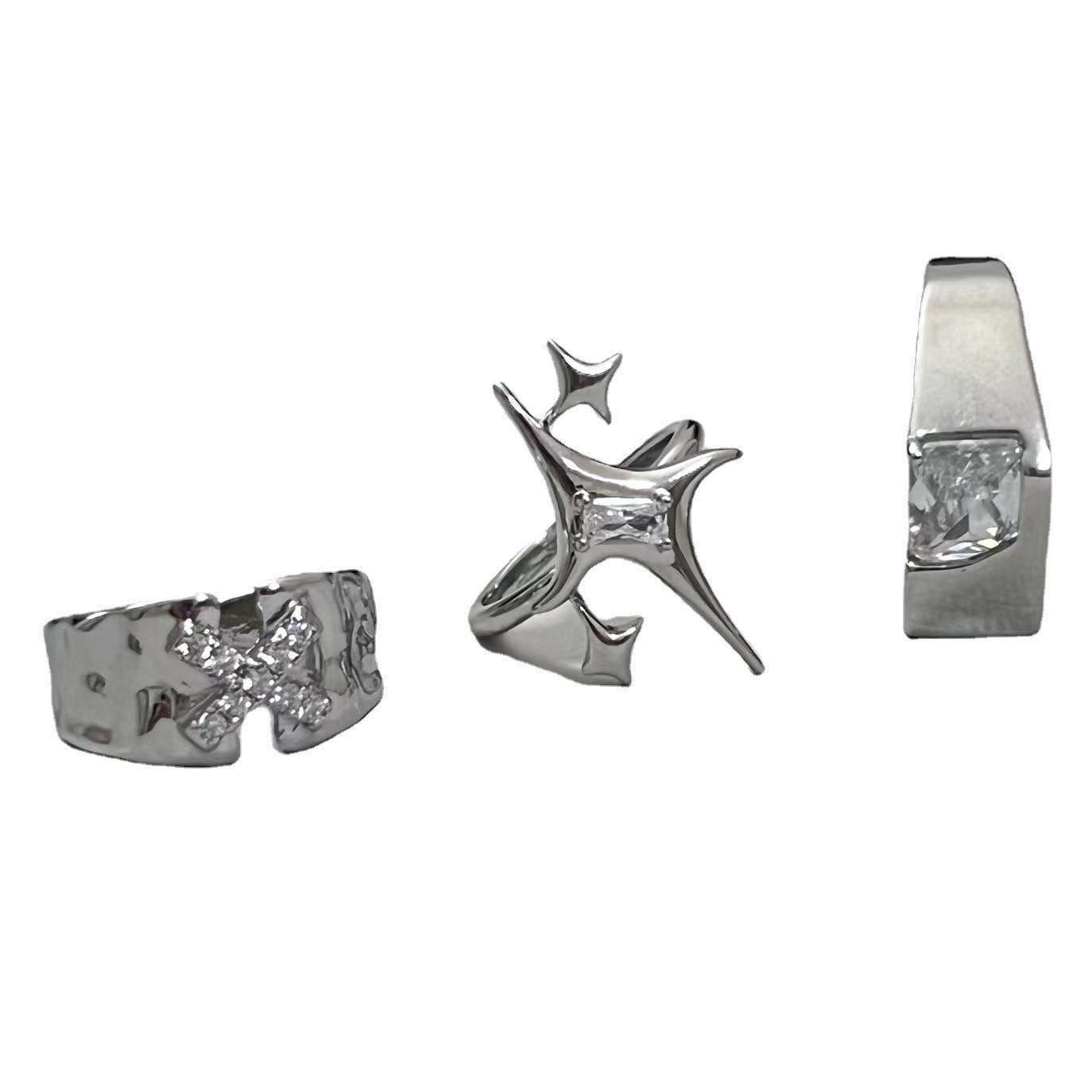 Wholesale  Letter X Inlaid Zircon Texture Ring