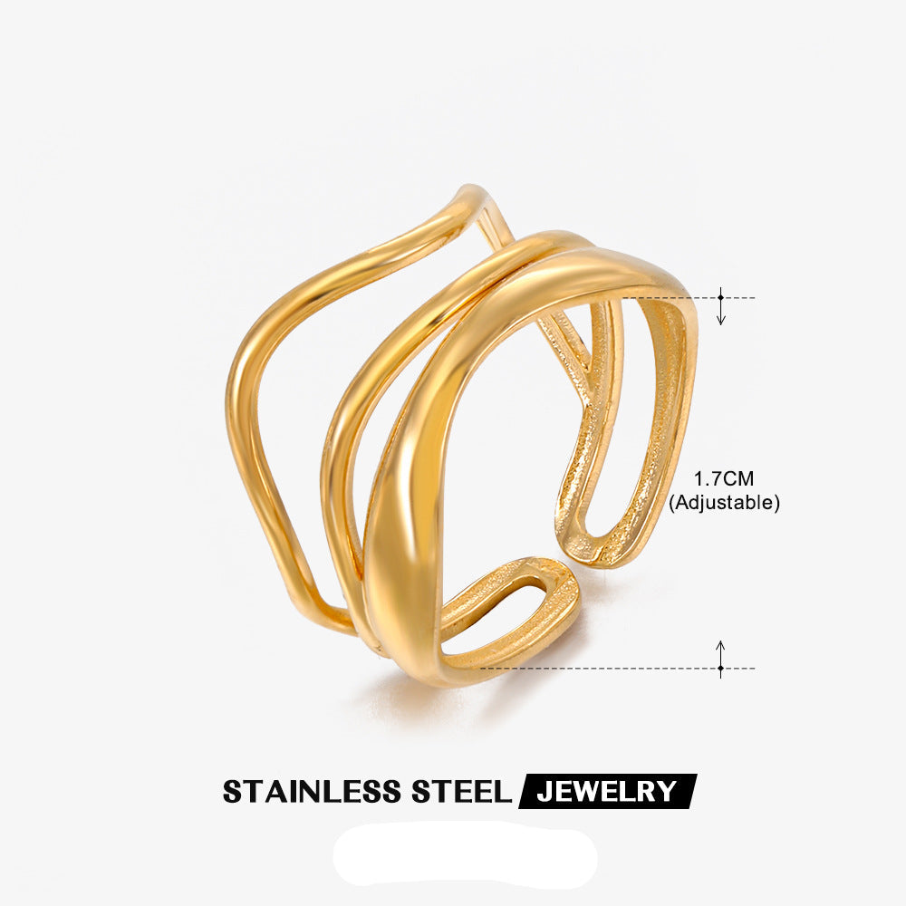 Wholesale three-layer stainless steel 18K gold plated wire adjustable ring