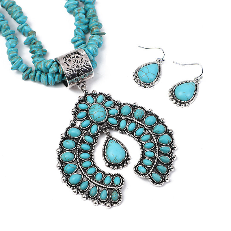 Wholesale Vintage Round Flower Turquoise Pendant Earrings Necklace ACC-NE-Gaoz001