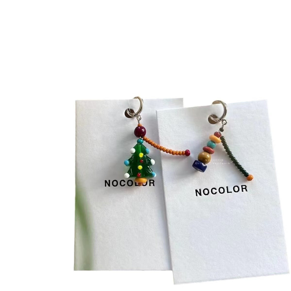 Wholesale  Asymmetric Beaded Christmas Tree Ear Buckle Earrings