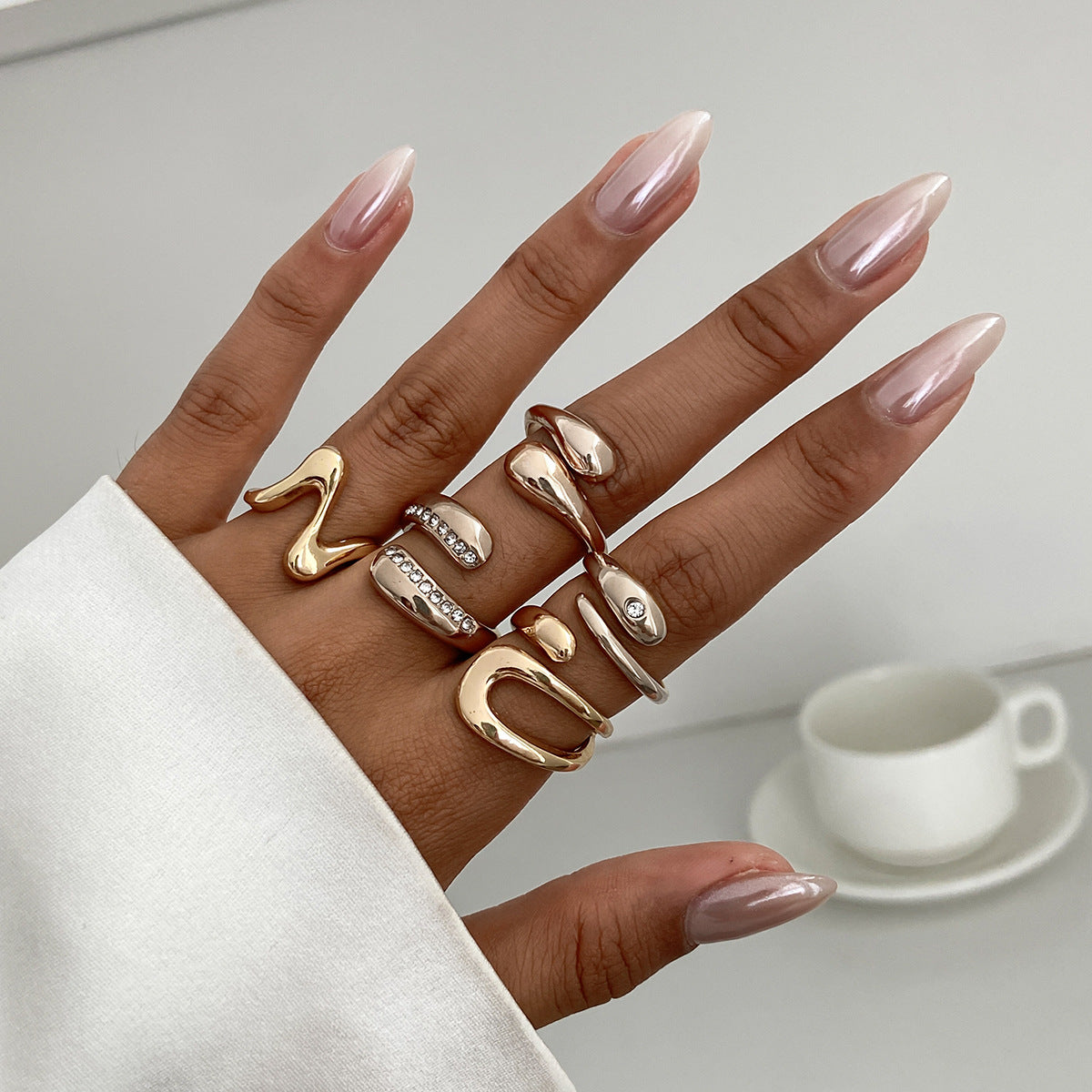 Wholesale Modern Irregular Gemstone Ring Set Women Fashion Jewelry Accessory Gift
