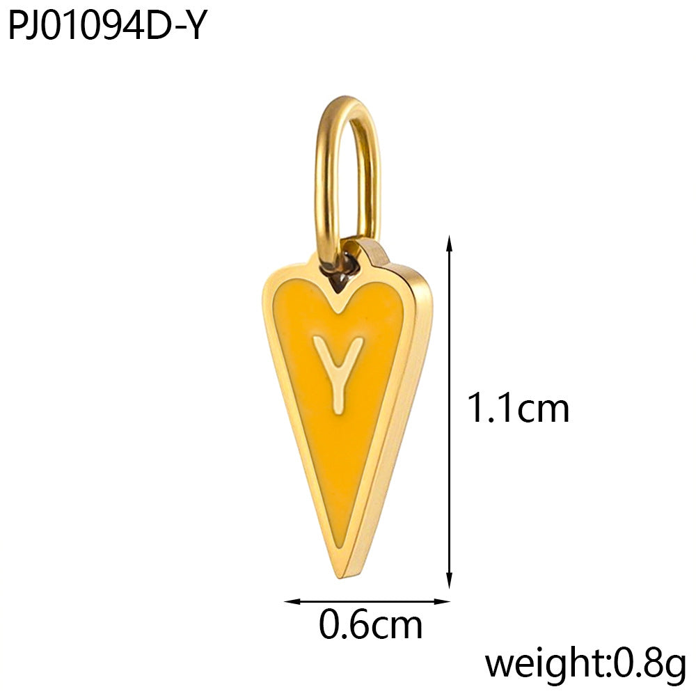 Wholesale Single-sided oil-dropping heart 26 English letters stainless pendant