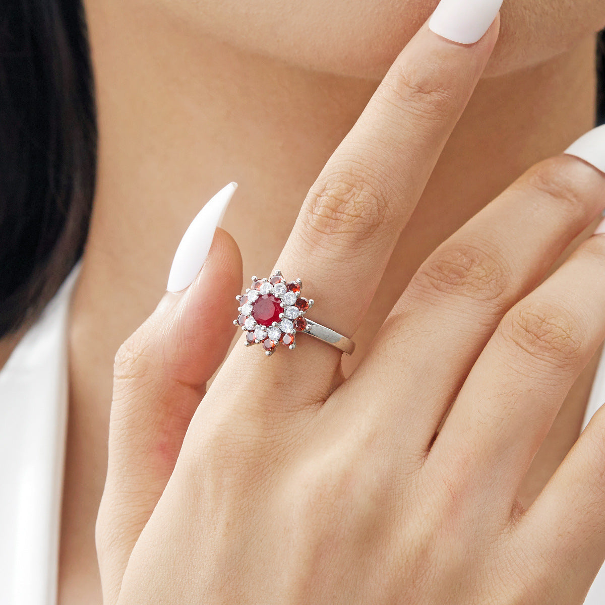 Wholesale Rotatable Ring Rotating Pinwheel Flower Set Zircon Open Adjustable Ring ACC-RS-Gangm001