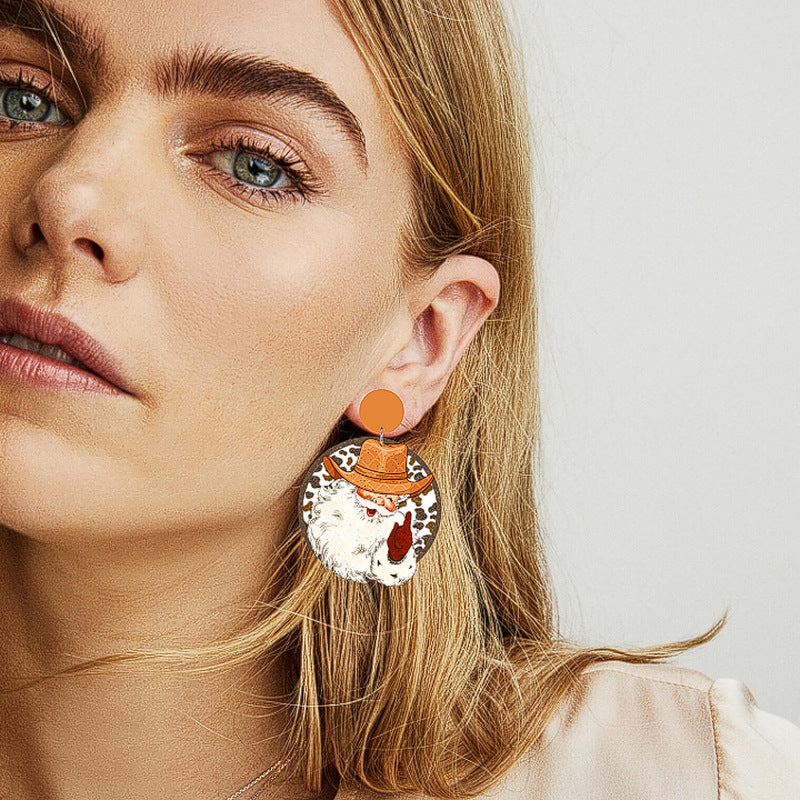 Wholesale Wood Pink Water Drops Leopard Print Santa Book Christmas Tree Earrings