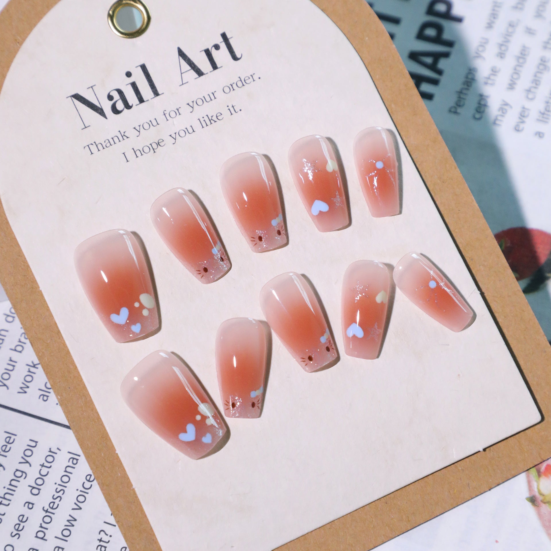 Wholesale 24 Pieces/box Blush Heart Bow Nails Kits Nail Stickers