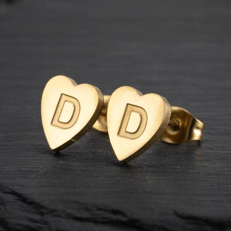 Wholesale Love Earrings English Letters Retro Gold and Silver Earrings Heart Earrings Titanium Steel ACC-ES-FaDiniya001
