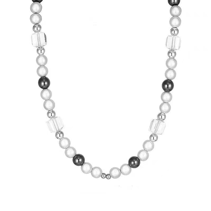 Wholesale reflective pearl splicing cross clavicle chain titanium steel necklace