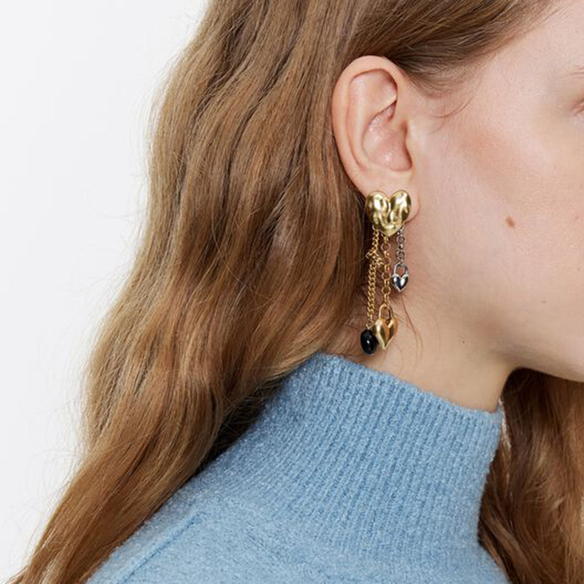 Wholesale 18k gold stainless steel gold and silver color matching love  earrings