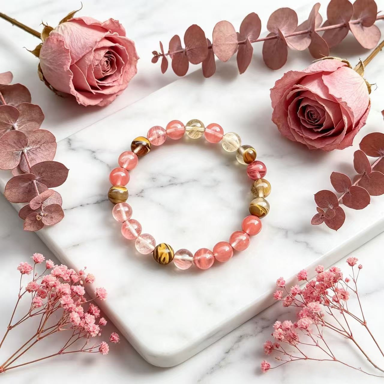 Wholesale Tiger Eye Stone Natural Crystal Beaded Bracelet Unisex Fashion Jewelry Accessory Boutique Resale Everyday Wear Gift
