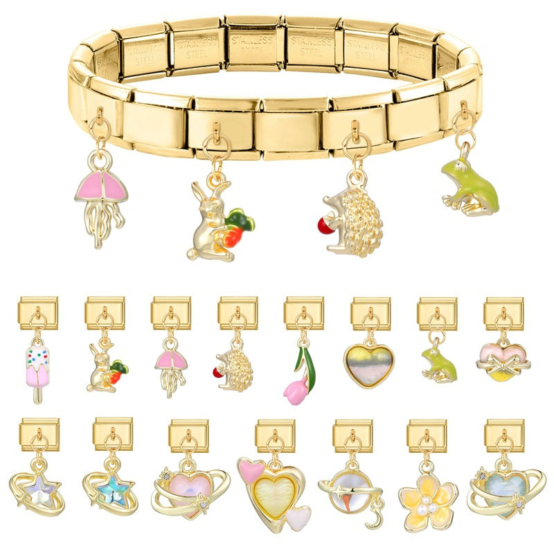 Wholesale Italian Charm Bracelet 9mm DIY Splicing Colored Gold Pendant Stainless Steel Composable Bracelet