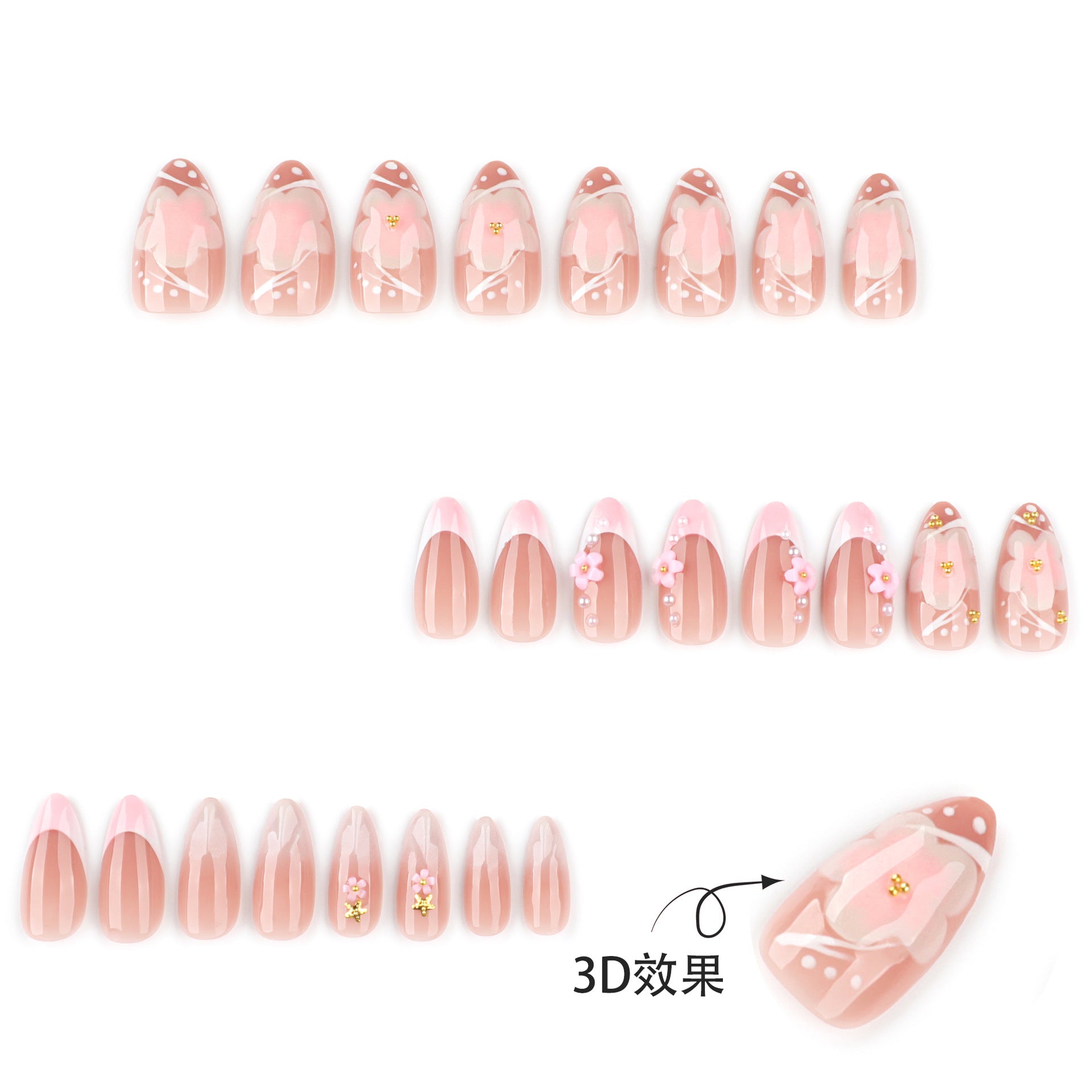 Wholesale 24 Pieces/box Summer Flowers Nails Kits Nail Stickers