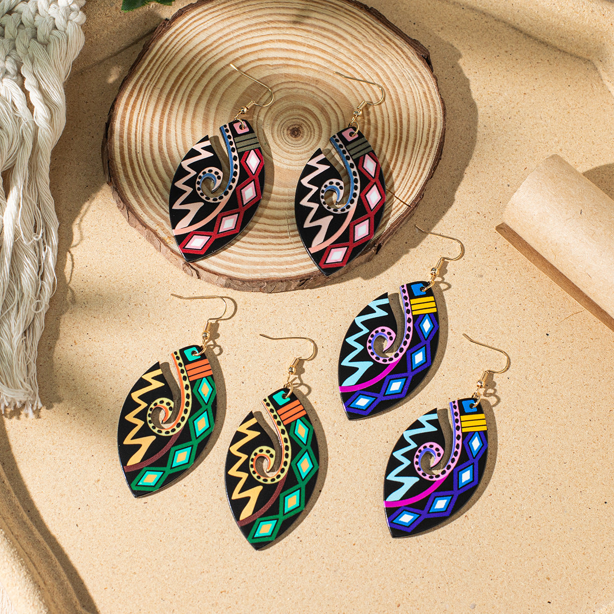Wholesale Bohemian Ethnic Style Painted Geometric Acrylic Earrings ACC-ES-XLH005
