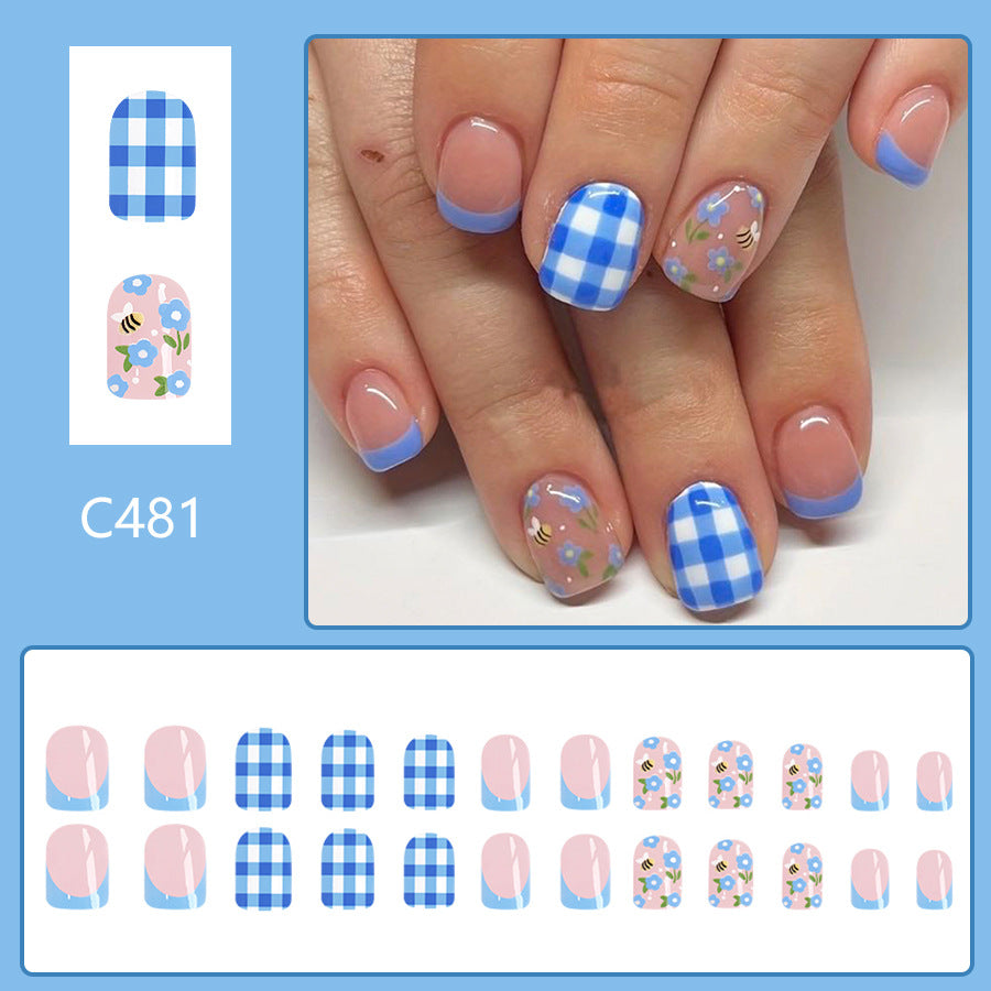 Wholesale 24 Pieces/box Blue Flowers Press-on Nails Kits Nail Stickers ACC-NS-GuaiXL088