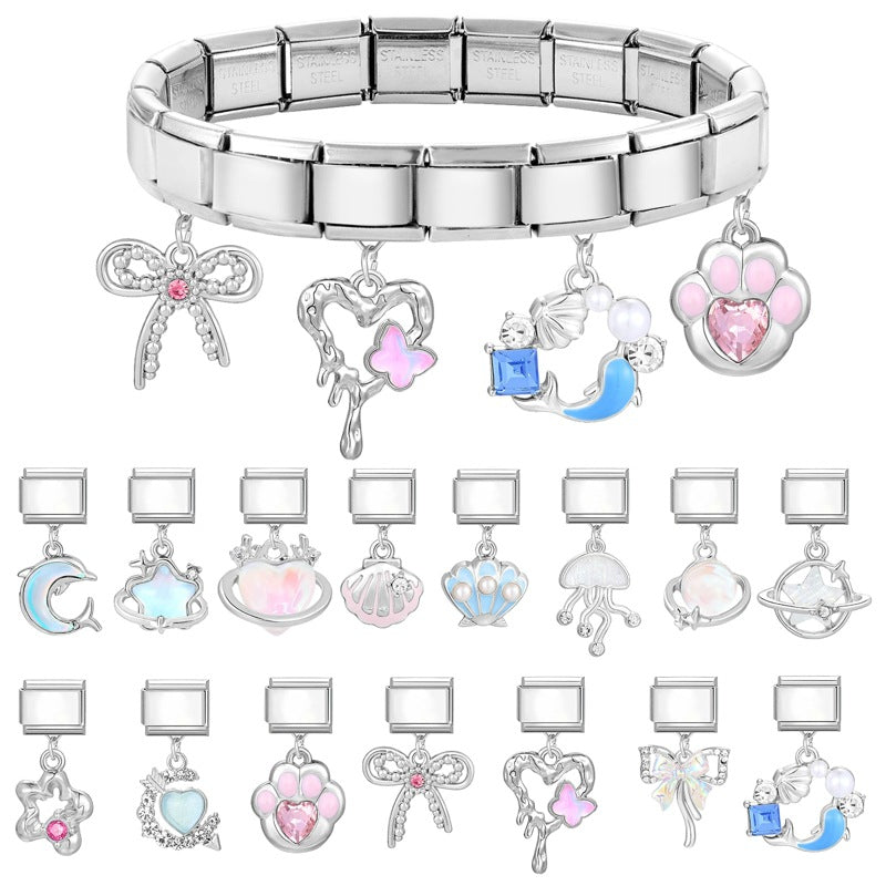 Wholesale 2PCS 9mm Italian Charm Starter Bracelets DIY Pendant Stainless Steel Composable Bracelet