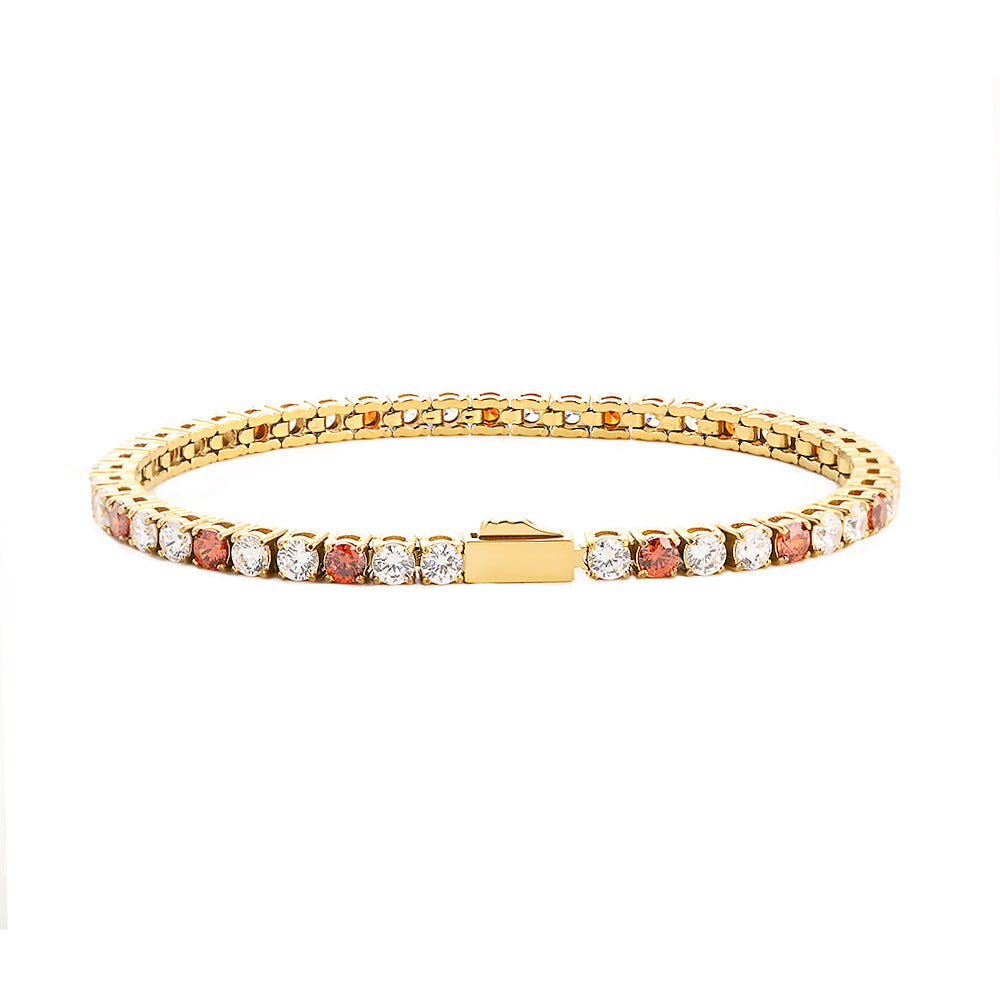Wholesale Euro-American Hip-Hop Style Stainless Steel Cuban Chain with Red Zircon