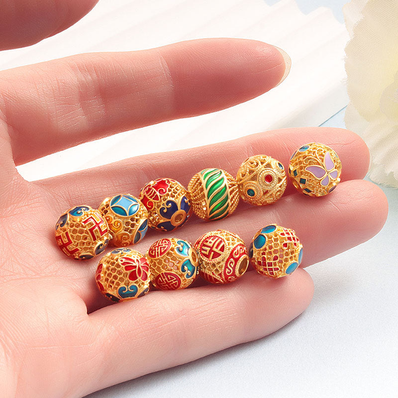 Wholesale S925 sterling silver ancient method sand gold dripping oil burning blue spacer beads