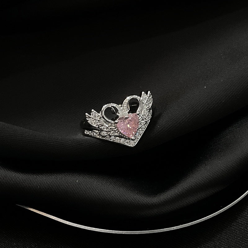 Wholesale Pink Heart Zircon Copper Butterfly Open Rings Adjustable Rings ACC-RS-JiuHao027