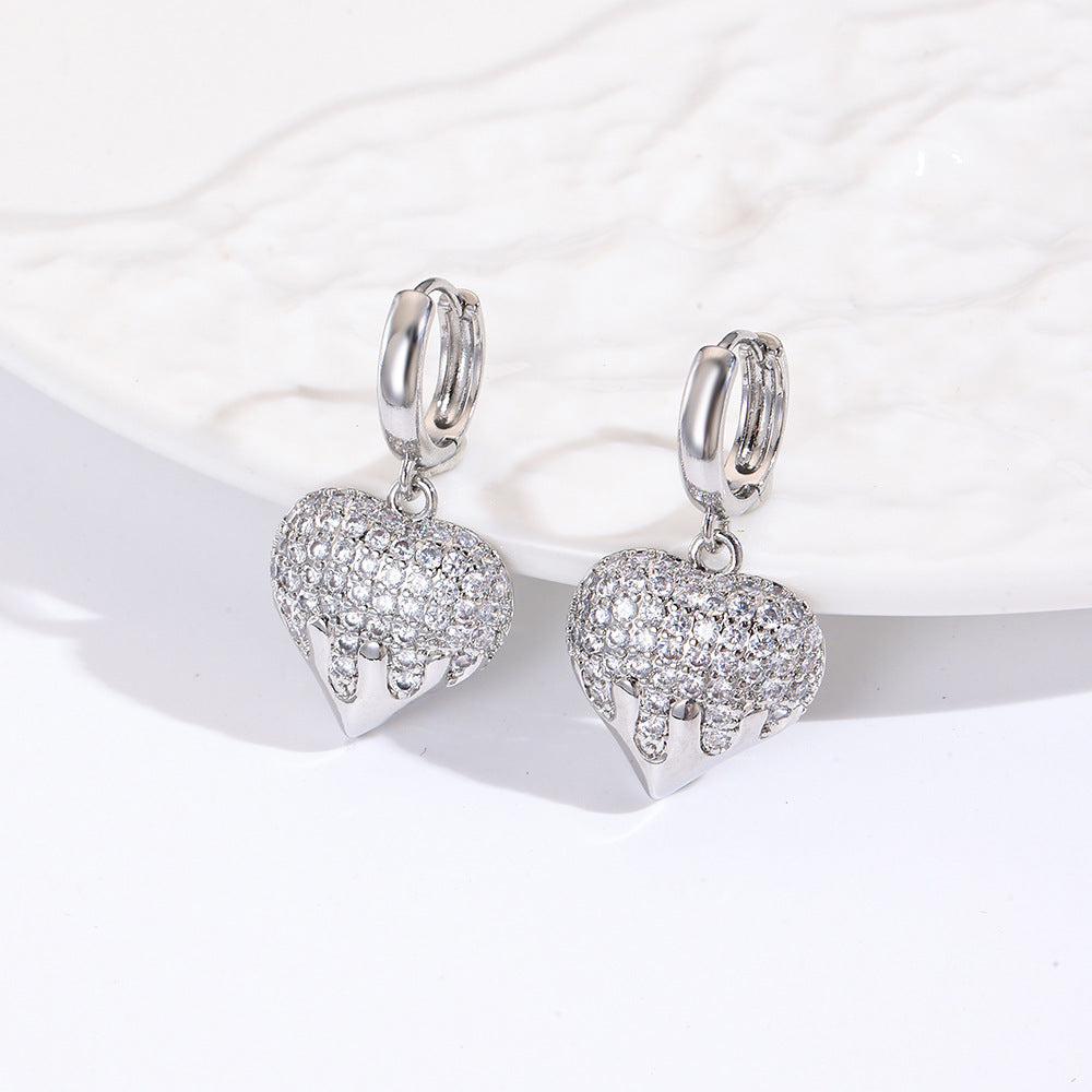 Wholesale Heart  Copper-Plated 18K Inlaid with Zircon Exaggerated  Earrings