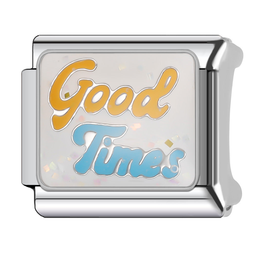 Wholesale Italian Charm Bracelet 9mm DIY Splicing English Short Sentence Series Stainless Steel Composable Bracelet