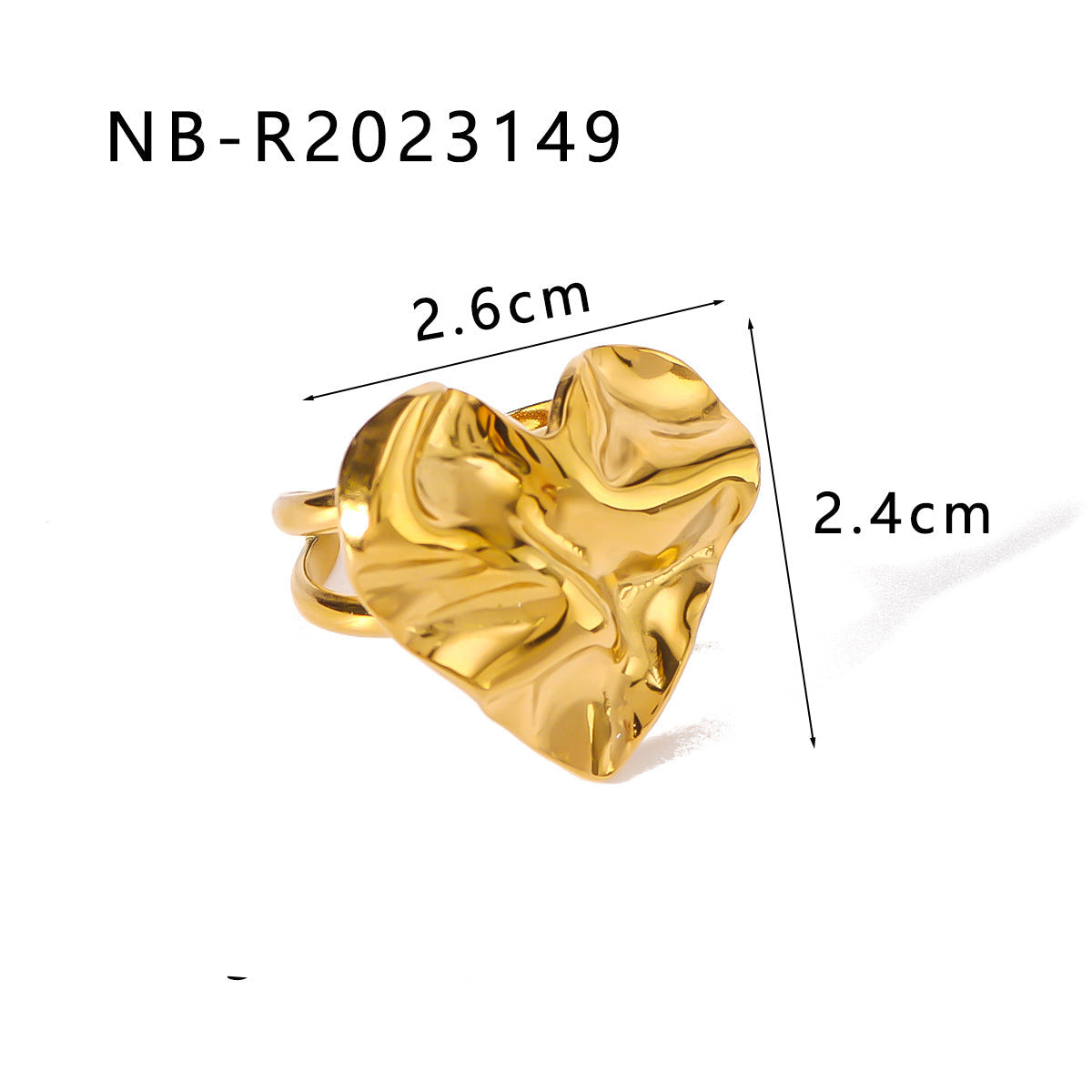 Wholesale 18K Gold Love Heart Shaped Wrinkled Oval Geometric Matte Titanium Steel Ring