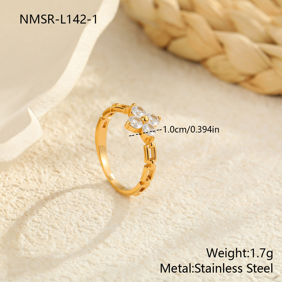 Wholesale Colorful Stainless Steel Ring with Western Style Gentle Floral Design and Zircon Accents