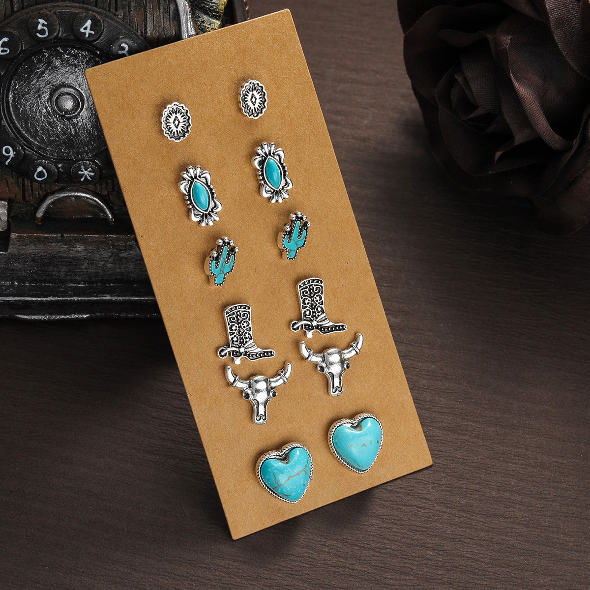Wholesale Western-style turquoise earrings 6-piece set