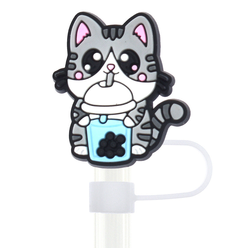 Wholesale Random 100pcs Cartoon Animal Milk Tea Cup 10mm PVC Soft Straw Tube Cap ACC-SCR-RYY084