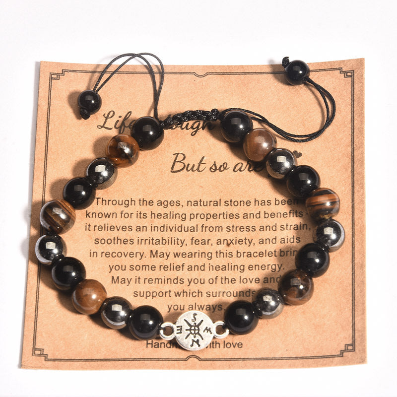 Wholesale Hand-woven Pink Zebra Chrysoprase Hematite Beaded Love Bracelet ACC-BT-zhixiang011