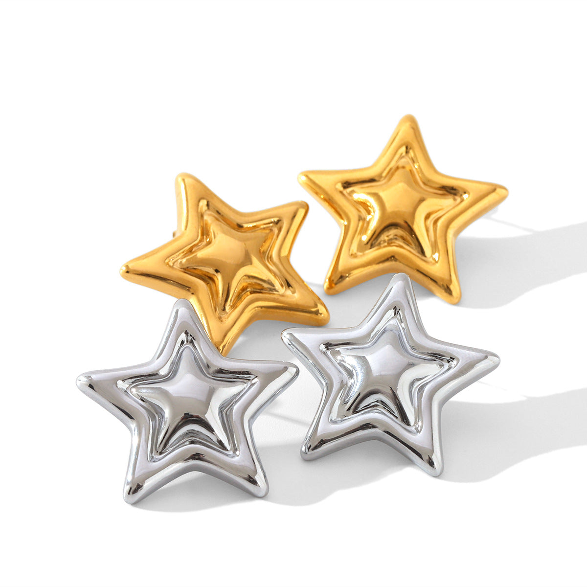 Wholesale  Stainless steel Gold and Silver Color-matching Five-pointed Star Earrings