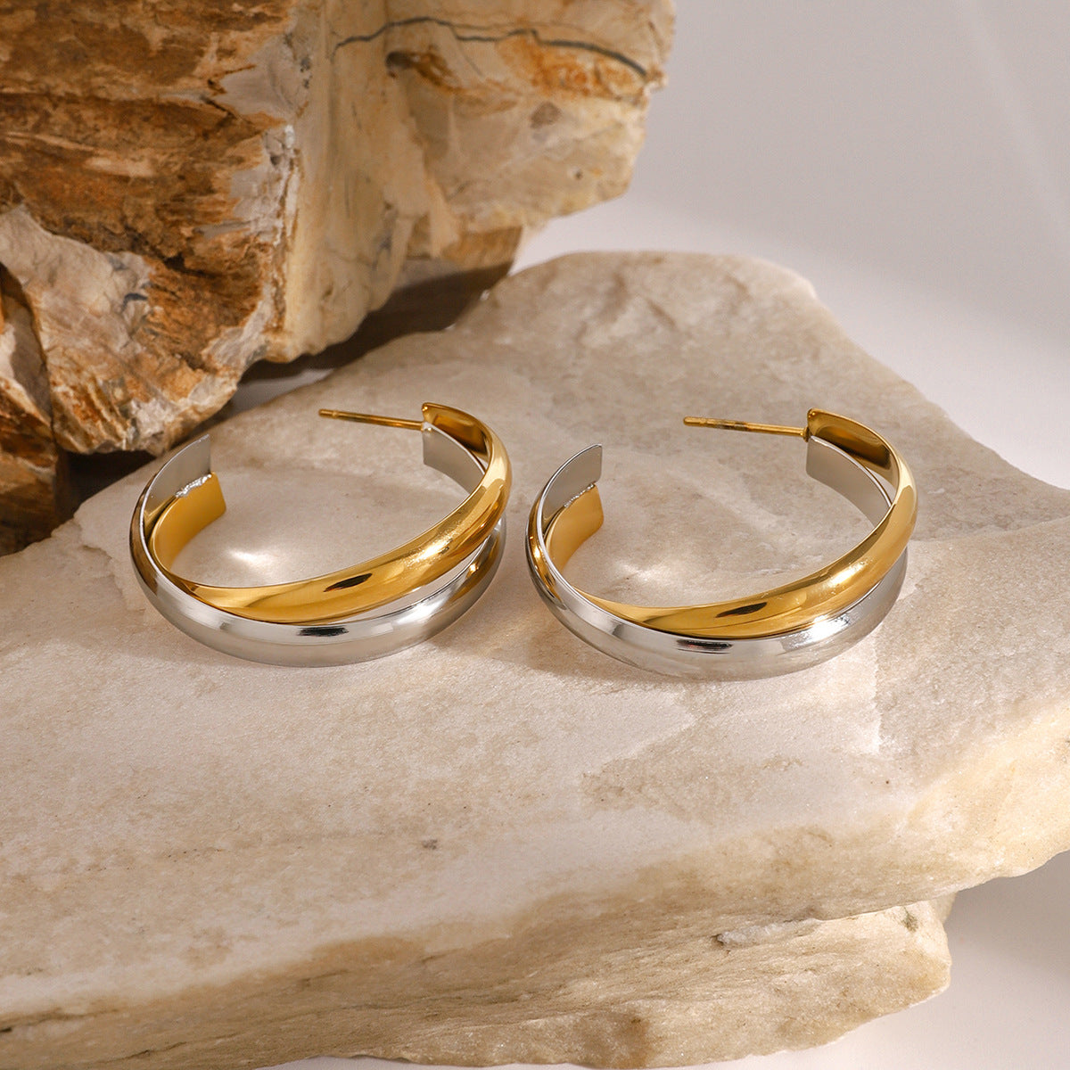 Wholesale 18k gold stainless steel color matching C- shaped winding earrings