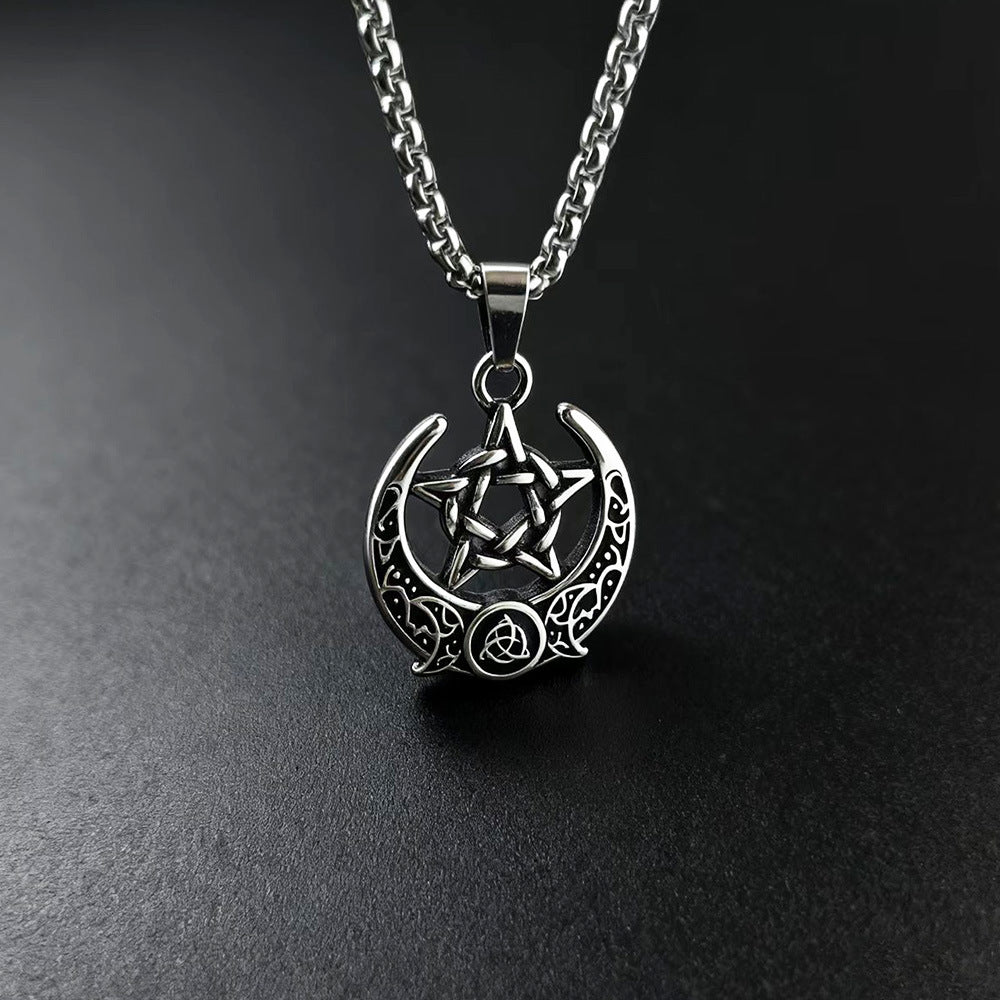 Wholesale Stylish Stainless Steel Pendant Necklace with Crescent Star and Tree of Life Motif Unisex Jewelry Accessory