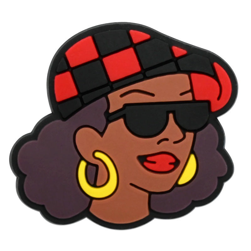 Wholesale Random 100pcs Black Girl Series  PVC Soft Rubber Shoe Buckle Decoration