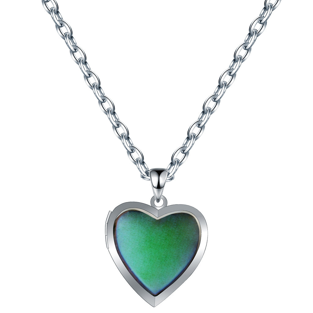 Wholesale Stainless Steel Chain Heart Shaped Love Photo Box Temperature Sensitive Color Changing Necklace ACC-NE-Hour002
