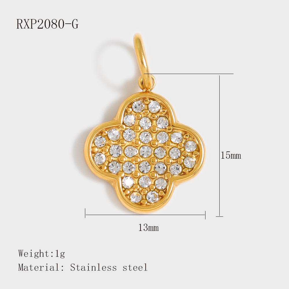Wholesale Stainless Steel Lucky Dice Four-Leaf Clover Pendant - Gold Electroplated DIY Fashion Accessory