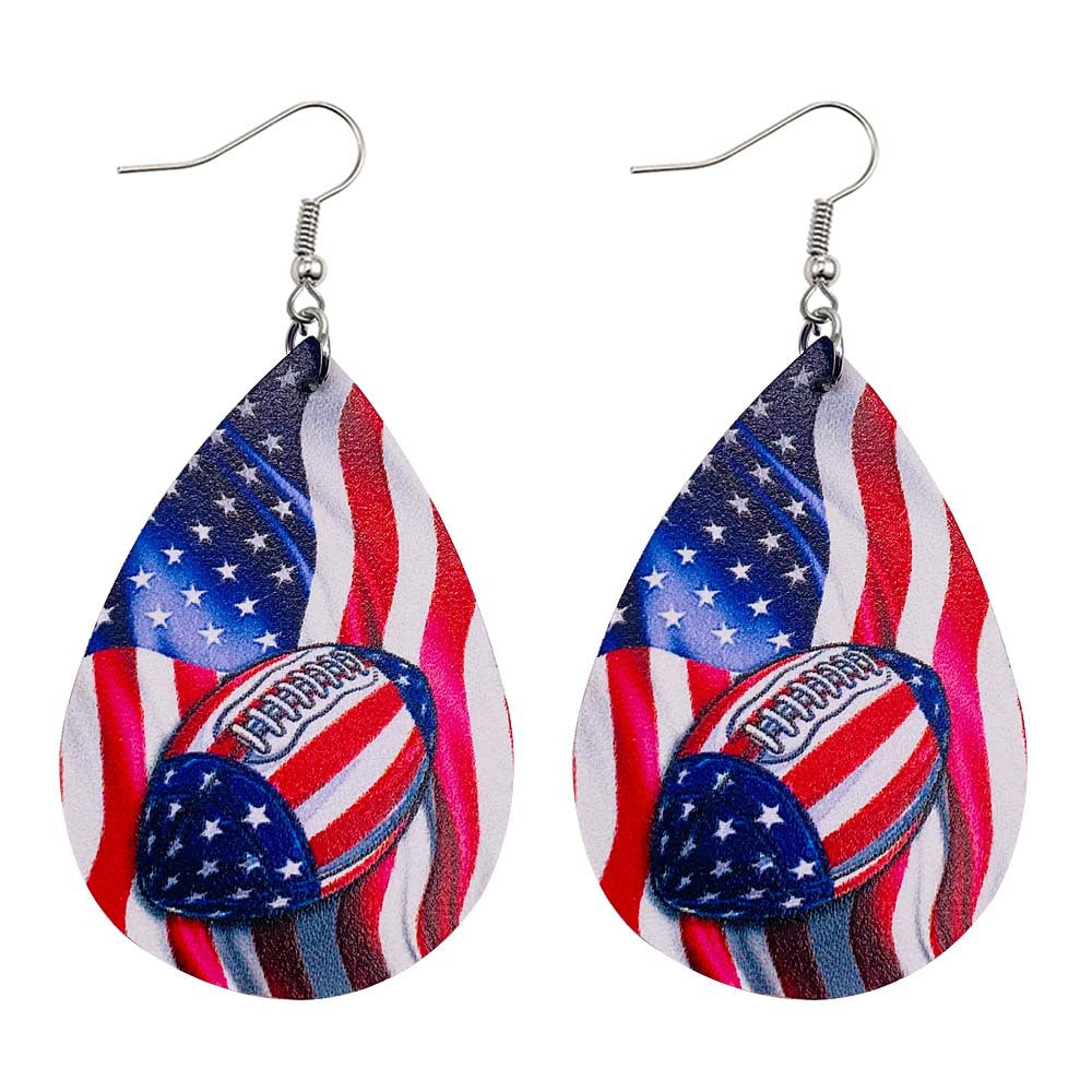 Wholesale American Independence Day Cross Football Leather Earrings ACC-ES-CY023