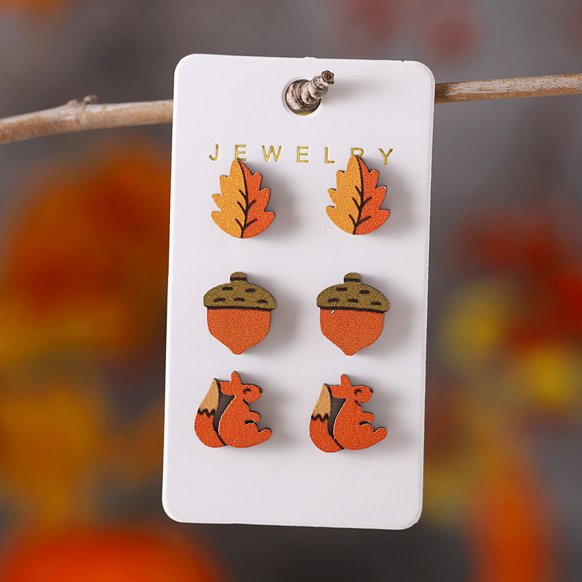 Wholesale Thanksgiving Maple Leaf Wood Pumpkin Earrings suit